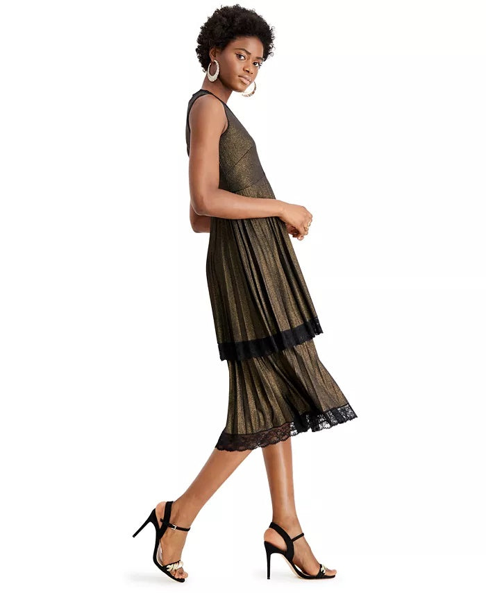 Taylor Women's Lace-Trim Metallic Tiered Dress Black Size 14