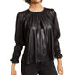 Current Air Women's Smocked Faux Leather Top Black Size Small