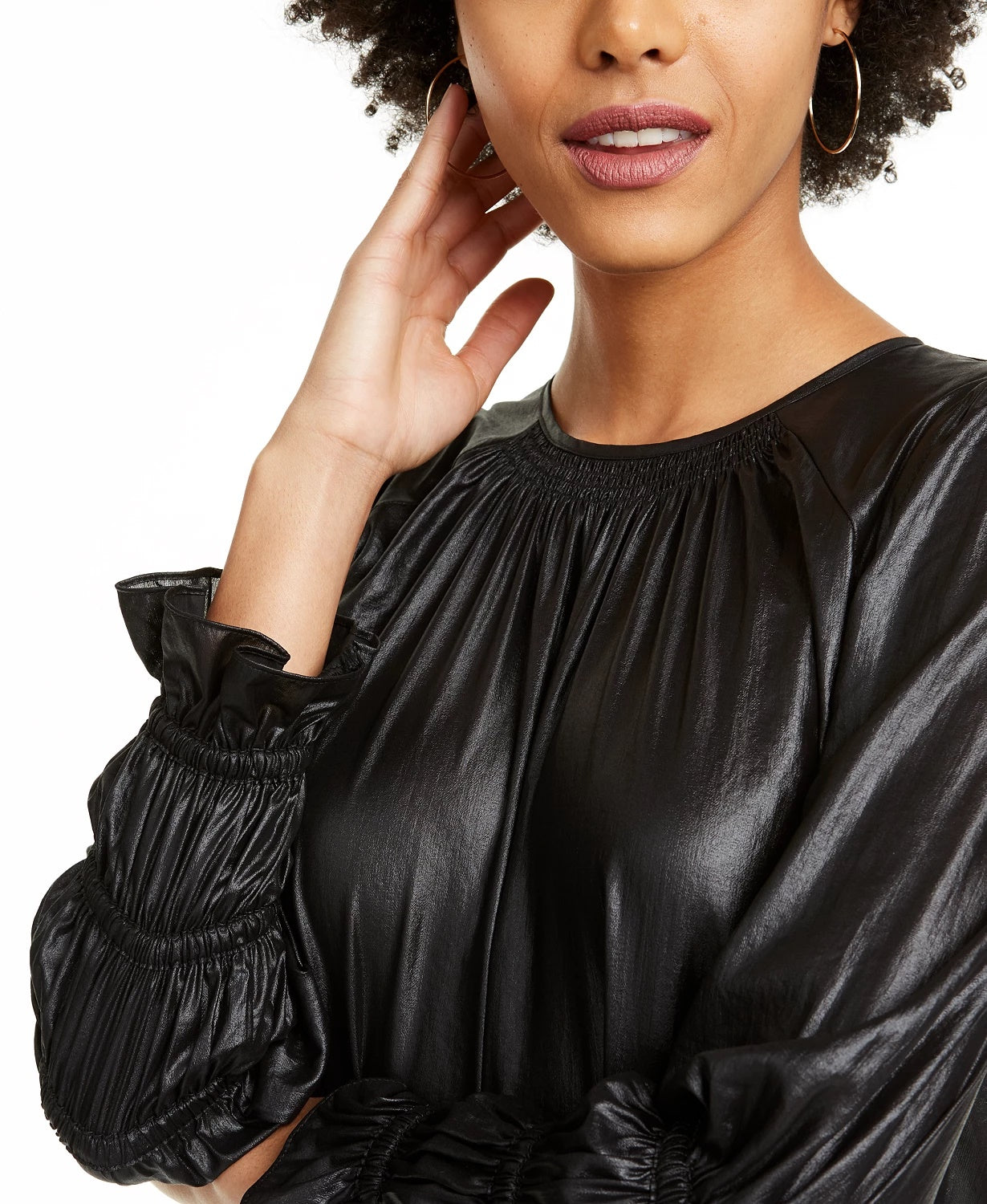 Current Air Women's Smocked Faux Leather Top Black Size Small