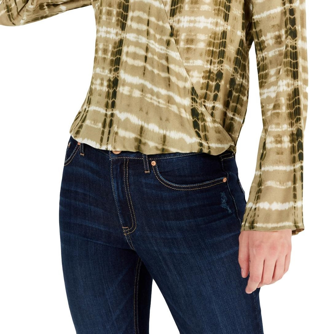 Freshman Juniors' Tie-Dyed Surplice Blouse Dark Green Size Medium