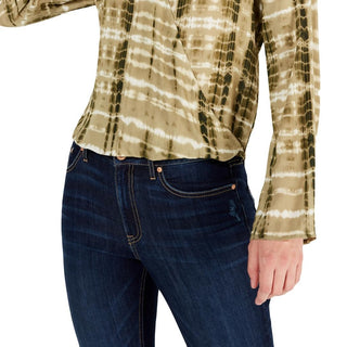 Freshman Juniors' Tie-Dyed Surplice Blouse Dark Green Size Medium