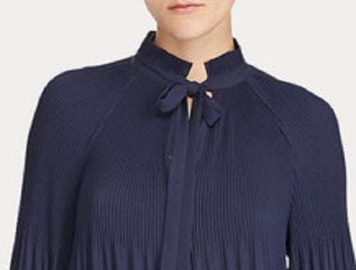 Ralph Lauren Women's Georgette Tie-Neck Top Clothing Navy Size Medium