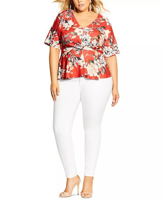 City Chic Women's Trendy Plus Size Printed Twist-Front Top Dark Orange Size 20W