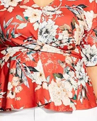 City Chic Women's Trendy Plus Size Printed Twist-Front Top Dark Orange Size 20W