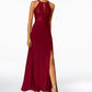 Nightway Women's Petite LaceTrim Illusion Halter Gown Wine Size 8P