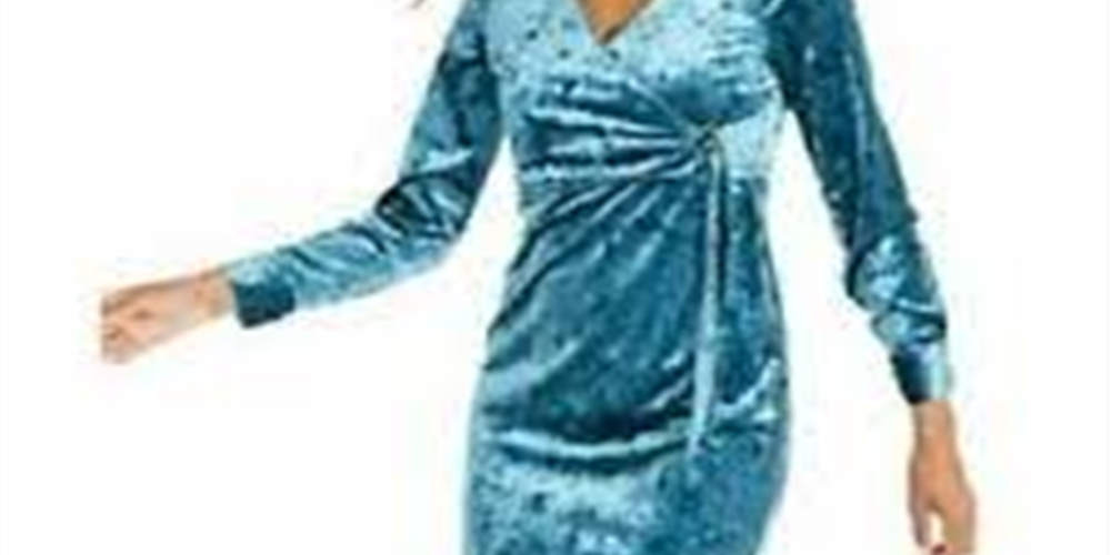 Thalia Sodi Women's Side Tie Velvet Surplice Dress Turq/Aqua