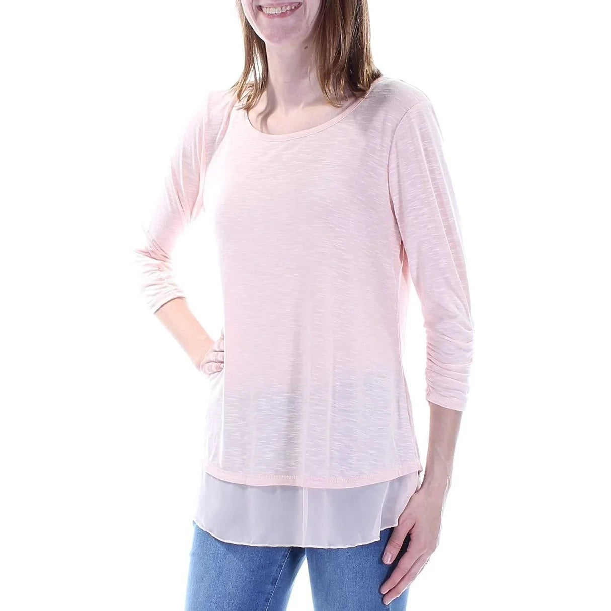 Style & Co Women's Chiffon-Hem Top Med Pink Size Large