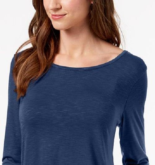 Style & Co Women's Chiffon-Hem Top Dark Blue Size Medium