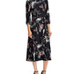 Ralph Lauren Women's Black Belted Floral Long Sleeve Jewel Neck Maxi Sheath Dress Black Size 0