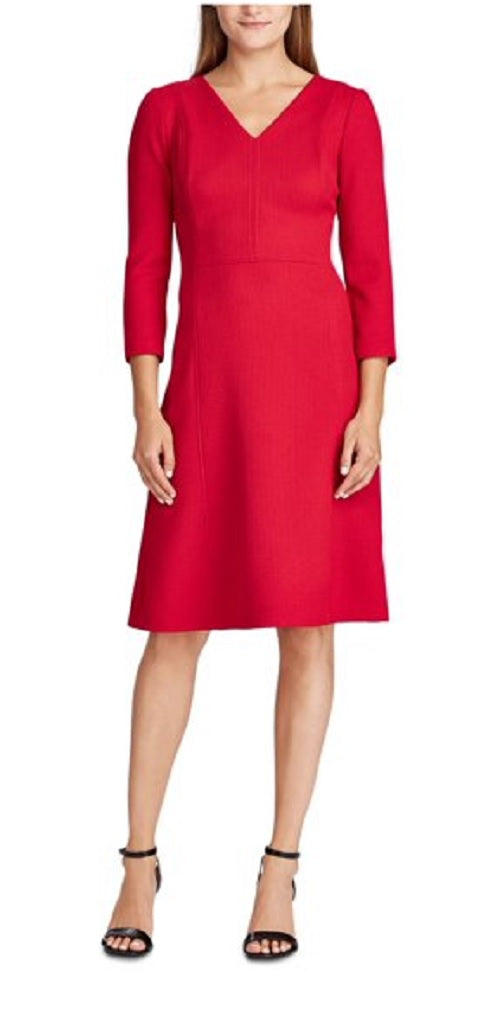 Ralph Lauren Women's V Neck Above The Knee Fit Flare Cocktail Dress Red Size 0 P
