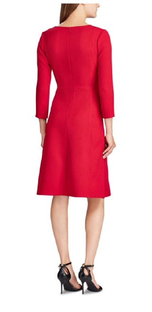 Ralph Lauren Women's V Neck Above The Knee Fit Flare Cocktail Dress Red Size 0 P