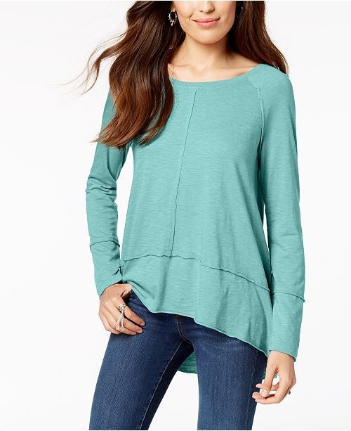 Style & Co Women's Cotton High Low Top Green Size Small