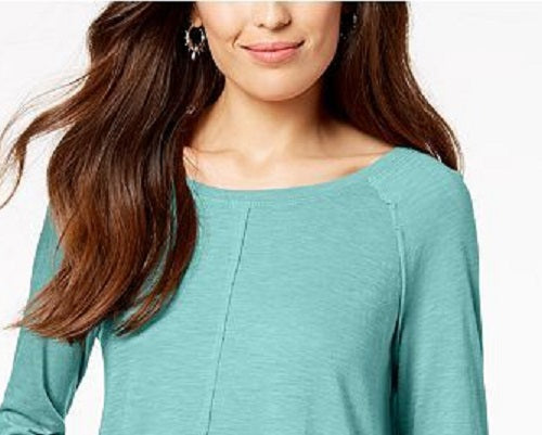 Style & Co Women's Cotton High Low Top Green Size Small