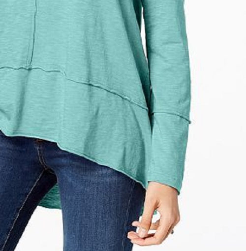 Style & Co Women's Cotton High Low Top Green Size Small