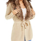 Thalia Sodi Women's Faux-Fur Trim Ribbed Cardigan Gold Size Medium