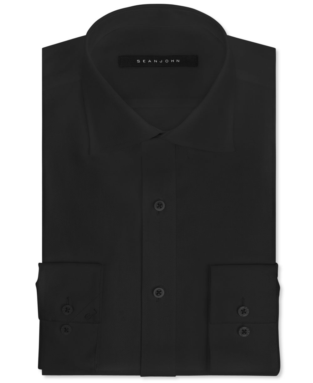 Sean John Men's Tailored Fit Button Down Solid Dress Shirt Black Size 17