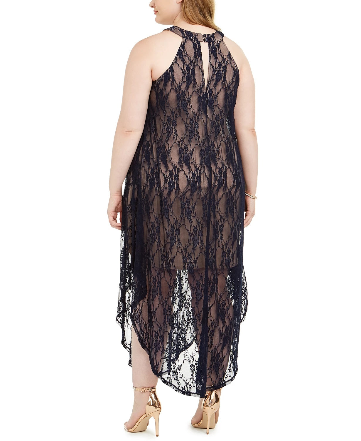 Love Squared Women's Trendy Plus Size Lace Overlay Dress Dark Blue Size 2X