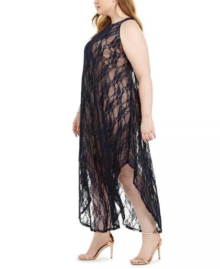 Love Squared Women's Trendy Plus Size Lace Overlay Dress Dark Blue Size 2X