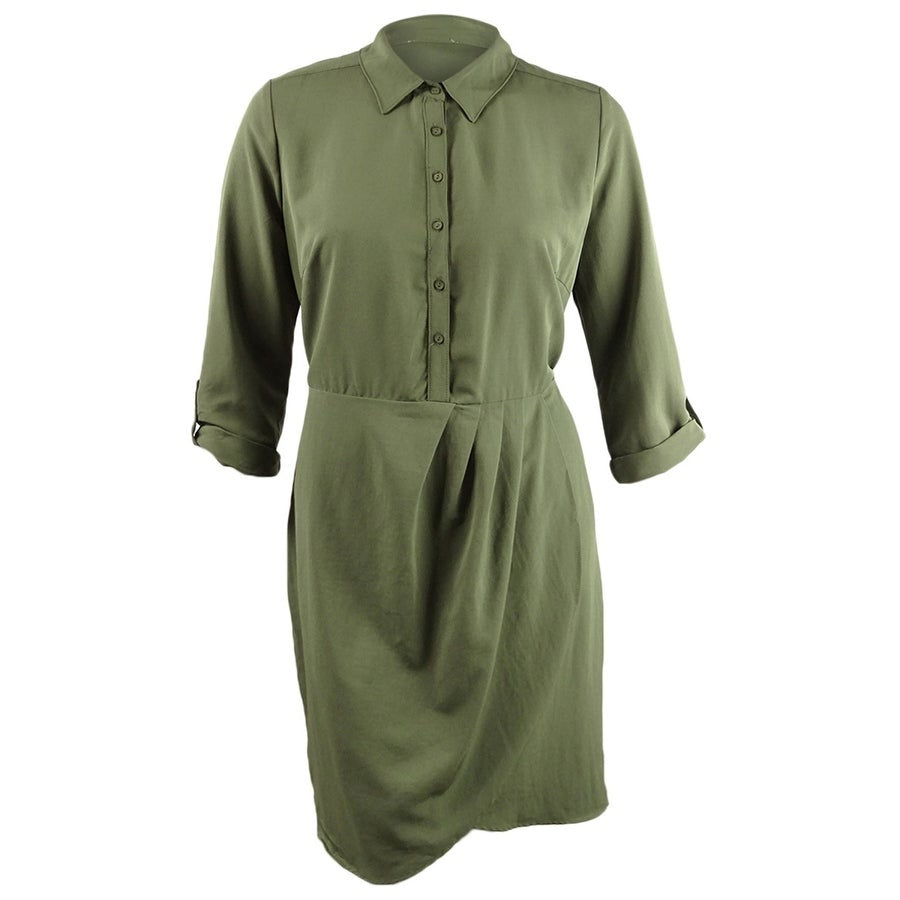 Love Squared Women's Trendy Plus Size Cascade Wrap Shirtdress Green Size 1X