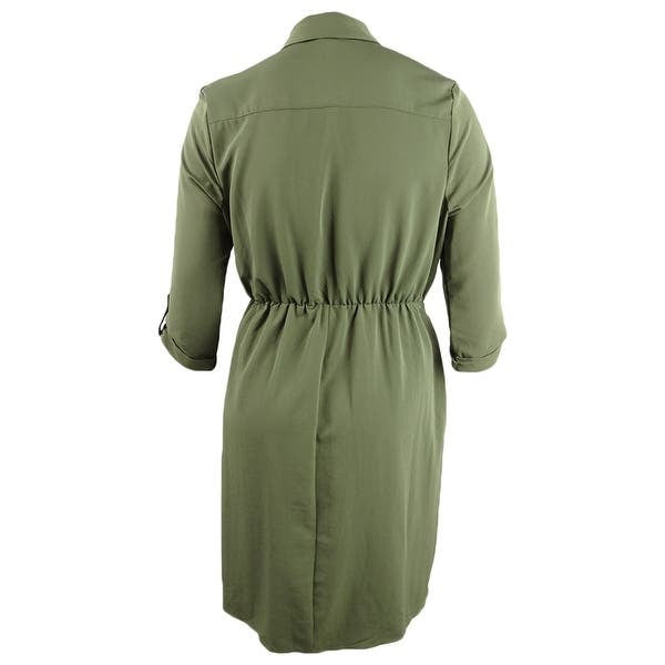 Love Squared Women's Trendy Plus Size Cascade Wrap Shirtdress Green Size 1X