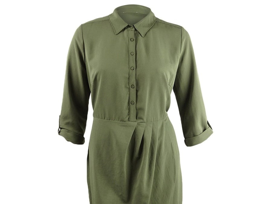 Love Squared Women's Trendy Plus Size Cascade Wrap Shirtdress Green Size 1X