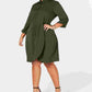 Love Squared Women's Green 3/4 Sleeve Tie Neck Above The Knee Shirt Dress Wear To Work Dress Green Size 3X