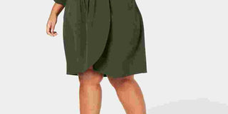 Love Squared Women's Green 3/4 Sleeve Tie Neck Above The Knee Shirt Dress Wear To Work Dress Green Size 3X