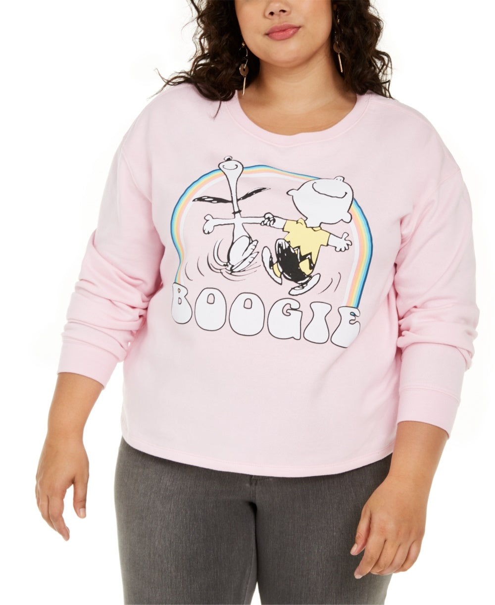 Love Tribe Women's Trendy Snoopy Boogie Graphic Print Sweatshirt Pink Size 2X