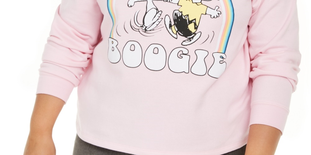 Love Tribe Women's Trendy Snoopy Boogie Graphic Print Sweatshirt Pink Size 2X