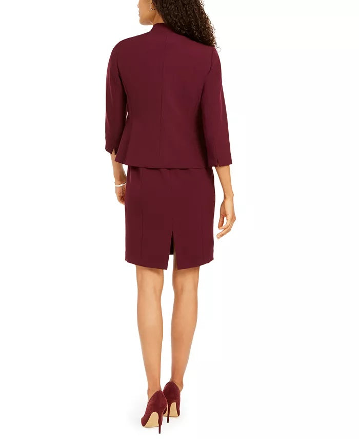Le Suit Women's Petite Embellished Dress Suit Wine Size 12P