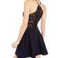 Sequin Hearts Juniors' Sequined Lace-Back Scuba Dress Navy Size 3
