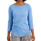 Charter Club Women's Boat-Neck Button-Shoulder Top Dark Blue Size Medium