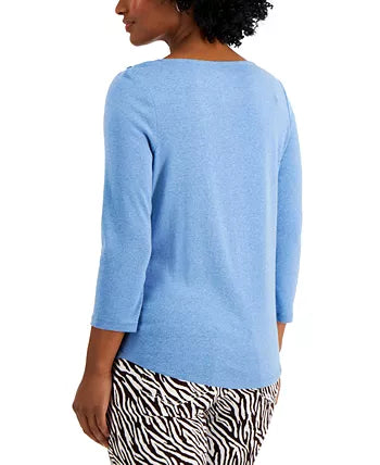 Charter Club Women's Boat-Neck Button-Shoulder Top Dark Blue Size Medium