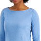 Charter Club Women's Boat-Neck Button-Shoulder Top Dark Blue Size Medium