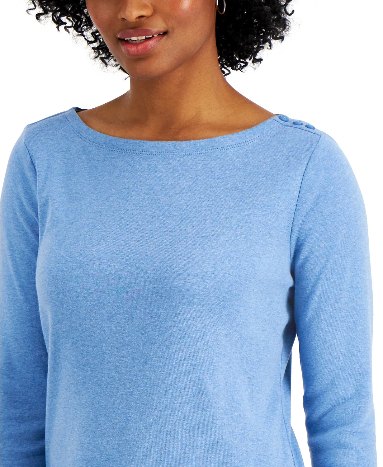 Charter Club Women's Boat-Neck Button-Shoulder Top Dark Blue Size Medium