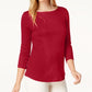 Charter Club Women's Pima Cotton Boat-Neck Button-Shoulder Top Red Size Small