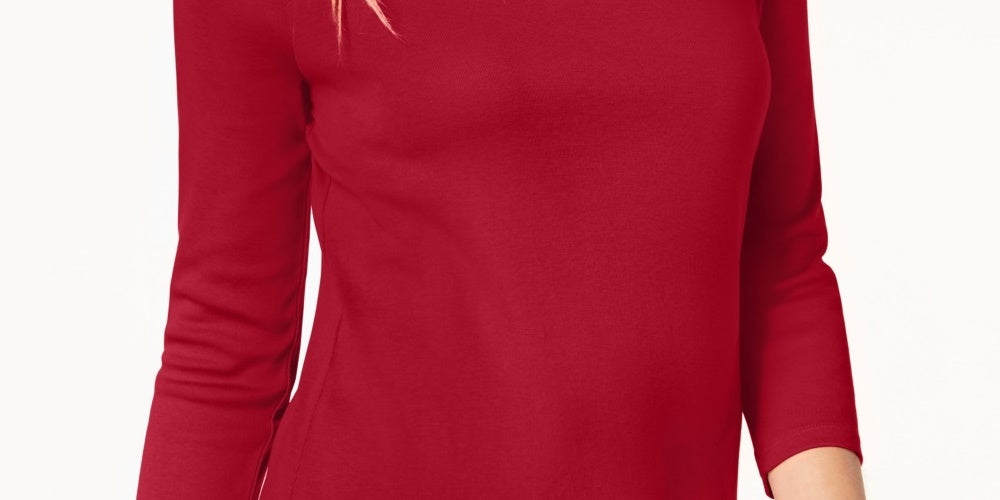 Charter Club Women's Pima Cotton Boat-Neck Button-Shoulder Top Red Size Small