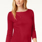 Charter Club Women's Pima Cotton Boat Neck Button Shoulder Top Red Size XX-Large