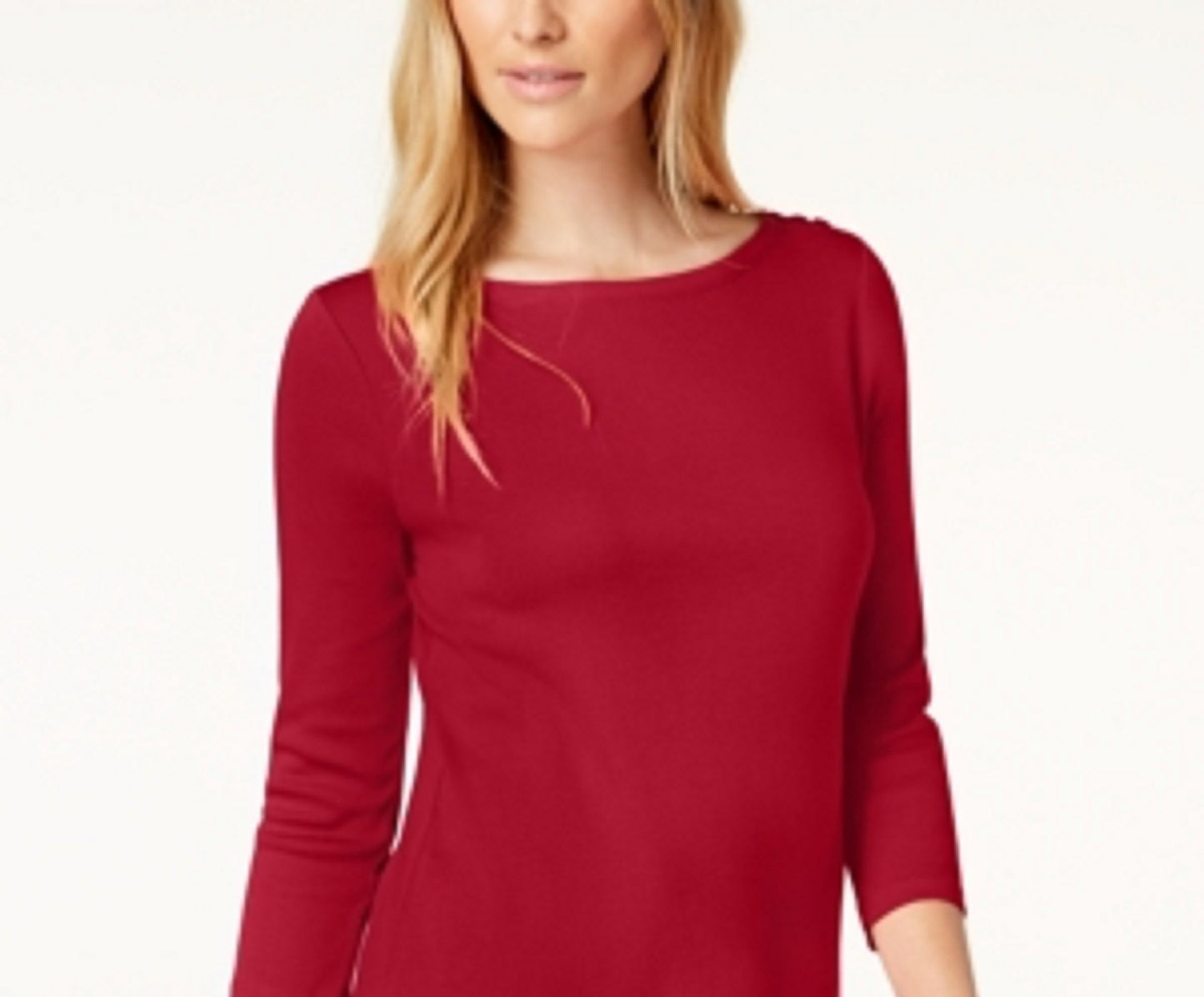 Charter Club Women's Pima Cotton Boat Neck Button Shoulder Top Red Size XX-Large