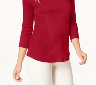 Charter Club Women's Pima Cotton Boat Neck Button Shoulder Top Red Size XX-Large