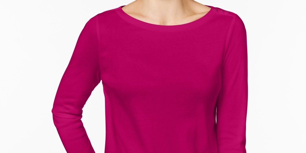 Charter Club Women's Pima Cotton Button Shoulder Top Pink Petite Small