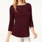 Charter Club Women's Pima Cotton Boat Neck Button Shoulder Top Red Size XX-Large