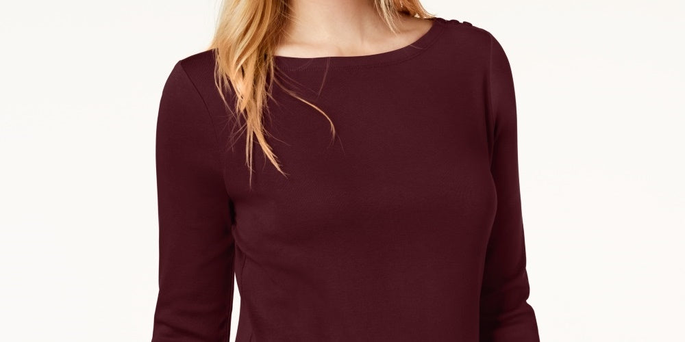 Charter Club Women's Pima Cotton Boat Neck Button Shoulder Top Red Size XX-Large