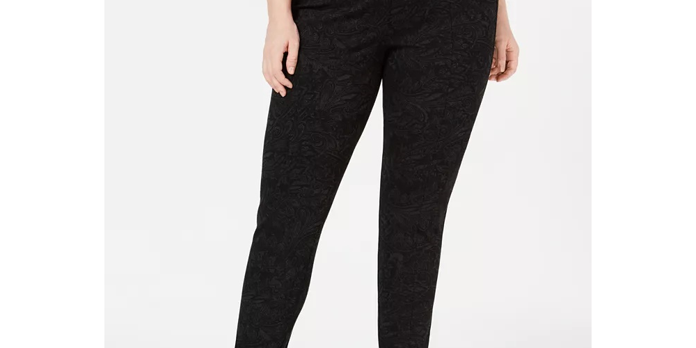 Style & Co Women's Plus Size Tonal-Print Seam-Front Leggings Charcoal Size 24W