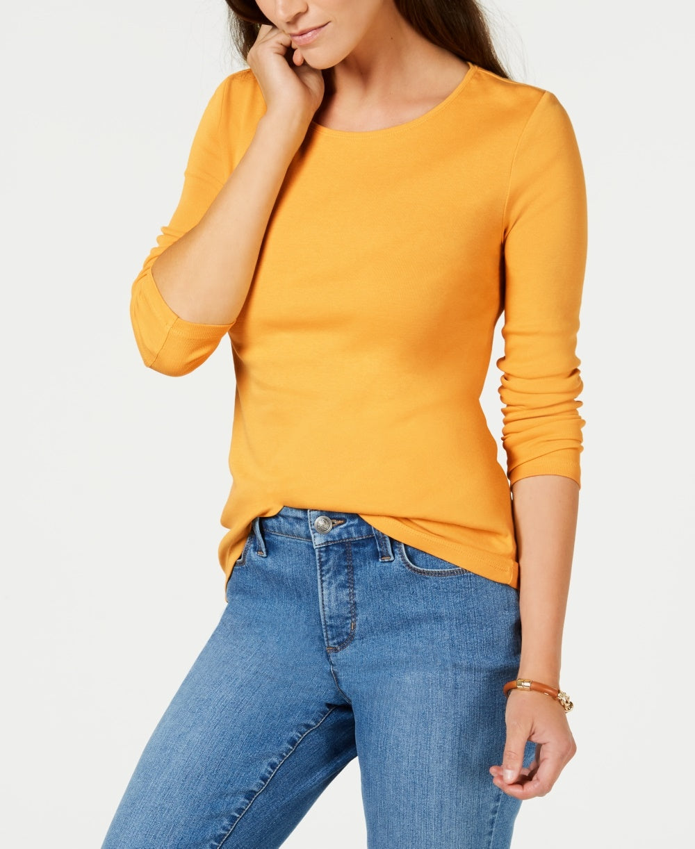 Charter Club Women's Pima Cotton Long Sleeve Top Gold Size X-Small