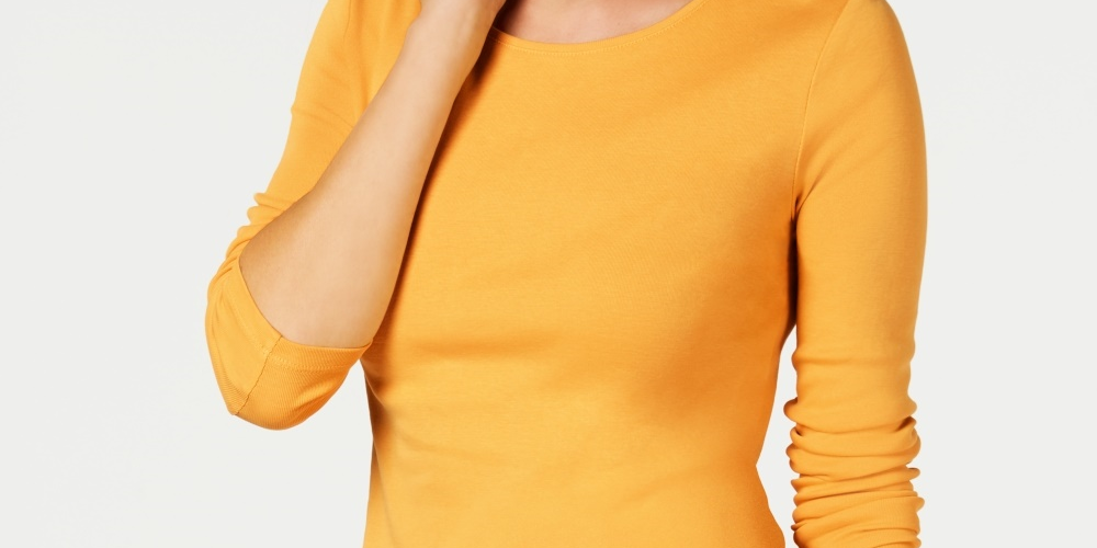 Charter Club Women's Pima Cotton Long Sleeve Top Gold Size X-Small