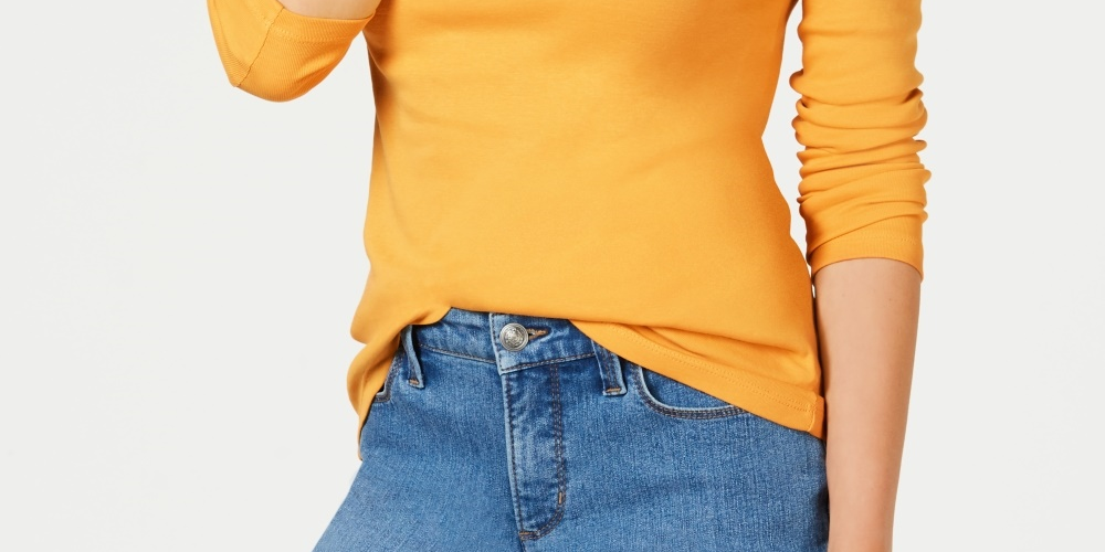 Charter Club Women's Pima Cotton Long Sleeve Top Gold Size X-Small