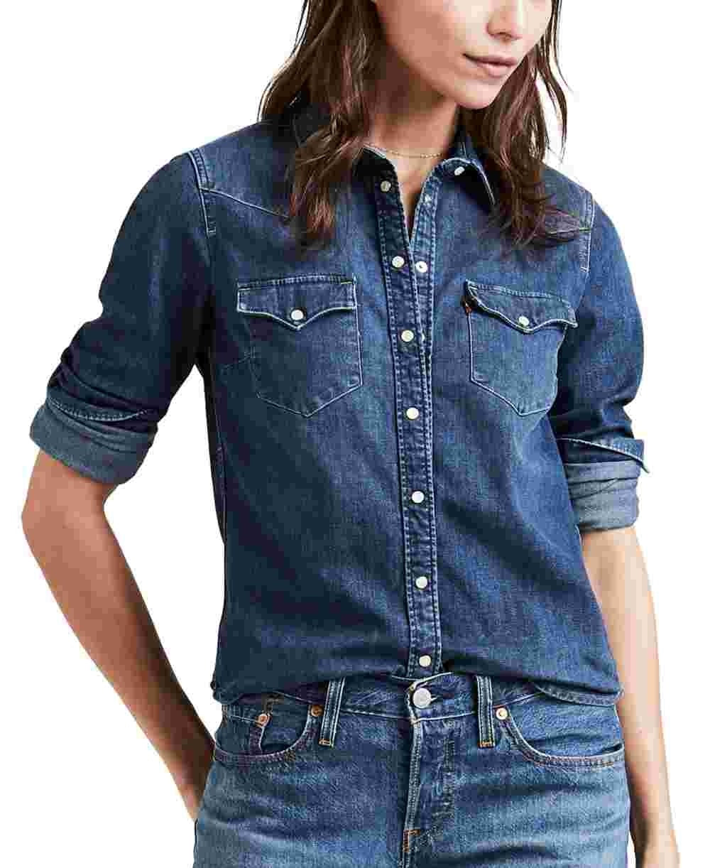 Levi's Women's Ultimate Western Lotta Love Shirt Blue Size X-Large