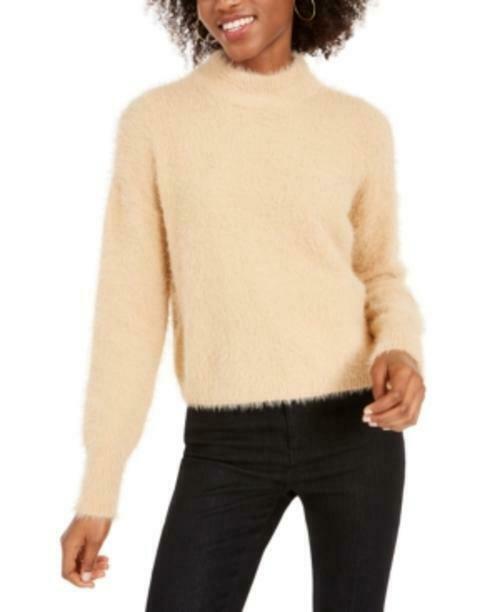 Sun + Moon Women's Fuzzy Mockneck Sweater Beige Size X-Small