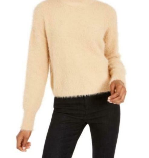 Sun + Moon Women's Fuzzy Mockneck Sweater Beige Size X-Small